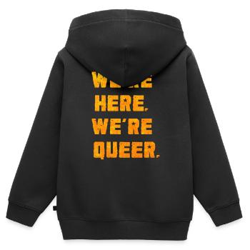 Wir sind da. Wir sind queer. - Kinder Premium Organic Zip Hoodie - Schwarz - Hinten - AI Model Kid Male (0cm)
