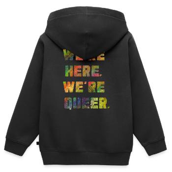 Wir sind da. Wir sind queer. - Kinder Premium Organic Zip Hoodie - Schwarz - Hinten - AI Model Kid Male (0cm)