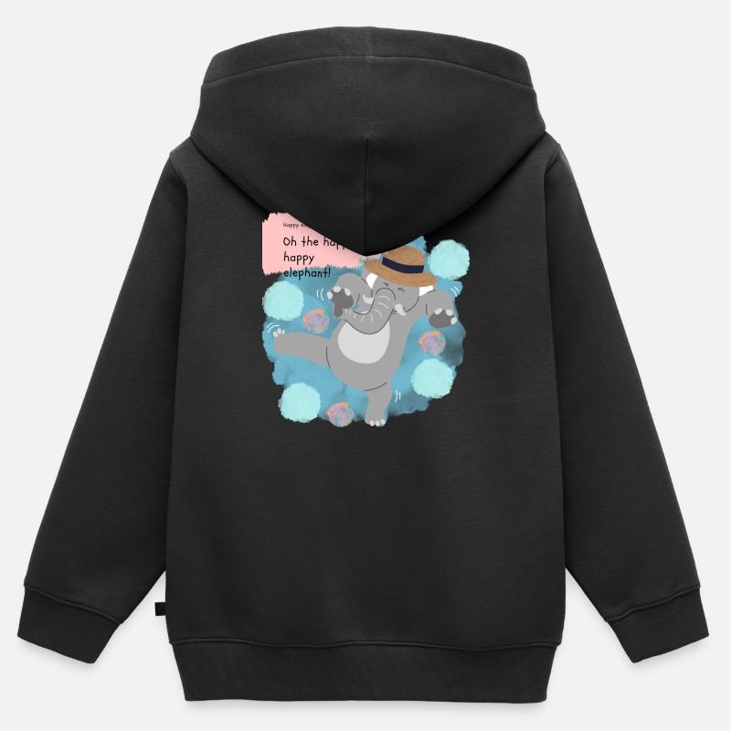 Éléphant heureux - Sweat Premium à capuche zippé enfant bio - noir