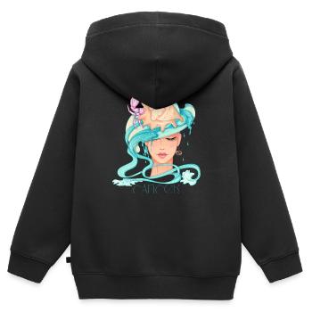Krebs - Kinder Premium Organic Zip Hoodie - Schwarz - Hinten - AI Model Kid Male (0cm)