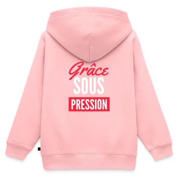 t shirt GRACE SOUS PRESSION - Sweat Premium à capuche zippé enfant bio - rose - Dos - AI Model Kid Female (0cm)