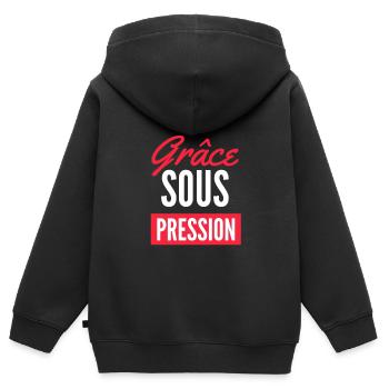 t shirt GRACE SOUS PRESSION - Sweat Premium à capuche zippé enfant bio - noir - Dos - AI Model Kid Male (0cm)