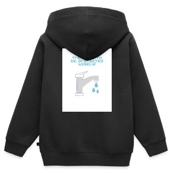 L’eau, un trésor - Sweat Premium à capuche zippé enfant bio - noir - Dos - AI Model Kid Male (0cm)