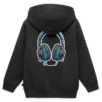 Headphones - Music - Kinder Premium Organic Zip Hoodie - Schwarz - Hinten - AI Model Kid Male (0cm)