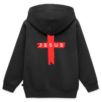 Croix de Jésus - Sweat Premium à capuche zippé enfant bio - noir - Dos - AI Model Kid Male (0cm)
