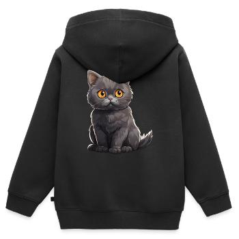 Britische Kurzhaar Katze - Kinder Premium Organic Zip Hoodie - Schwarz - Hinten - AI Model Kid Male (0cm)
