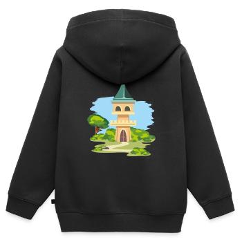 Château caricatural - Sweat Premium à capuche zippé enfant bio - noir - Dos - AI Model Kid Male (0cm)