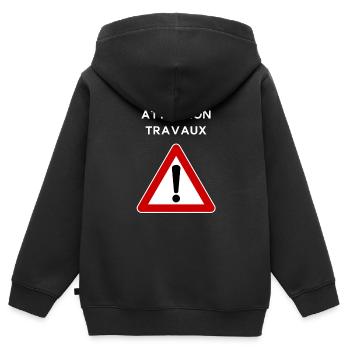 Attention travaux - Sweat Premium à capuche zippé enfant bio - noir - Dos - AI Model Kid Male (0cm)