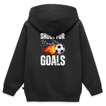 Schießen Sie nach Ihren Toren Fußball Motivation Inspiration - Kinder Premium Organic Zip Hoodie - Schwarz - Hinten - AI Model Kid Male (0cm)