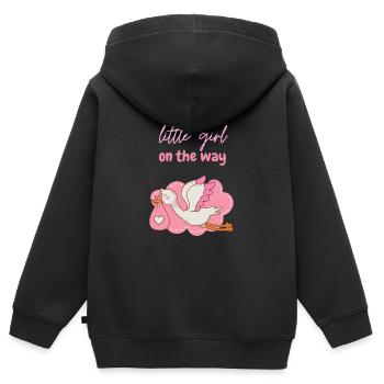 Little girl on the way mit Storch 2 - Kinder Premium Organic Zip Hoodie - Schwarz - Hinten - AI Model Kid Male (0cm)