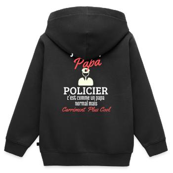 Papa Policier carrément cool cadeau humour enfant - Sweat Premium à capuche zippé enfant bio - noir - Dos - AI Model Kid Male (0cm)