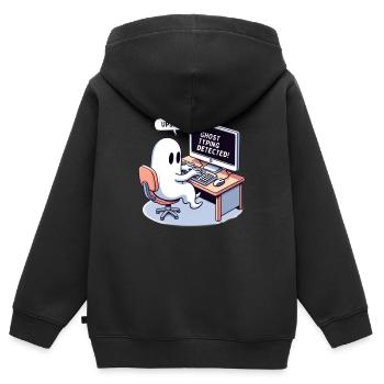 TYPAGE FANTÔME DÉTECTÉ ! -Oups! - Sweat Premium à capuche zippé enfant bio - noir - Dos - AI Model Kid Male (0cm)