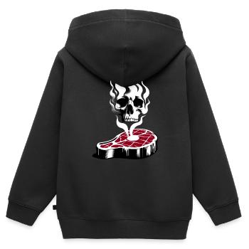 Fleisch tötet | REDUZIERTER FLEISCHKONSUM - Kinder Premium Organic Zip Hoodie - Schwarz - Hinten - AI Model Kid Male (0cm)
