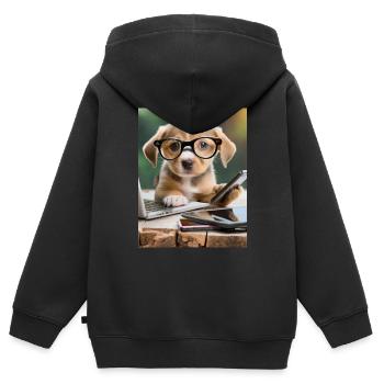 chien à lunettes - Sweat Premium à capuche zippé enfant bio - noir - Dos - AI Model Kid Male (0cm)