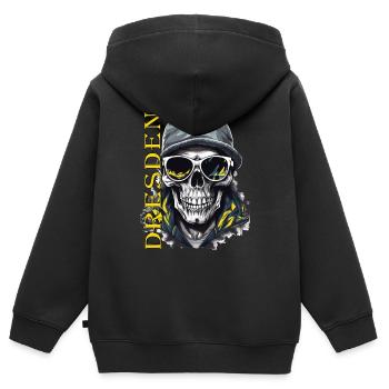 Dresden Design Dresdner Ultras - Kinder Premium Organic Zip Hoodie - Schwarz - Hinten - AI Model Kid Male (0cm)