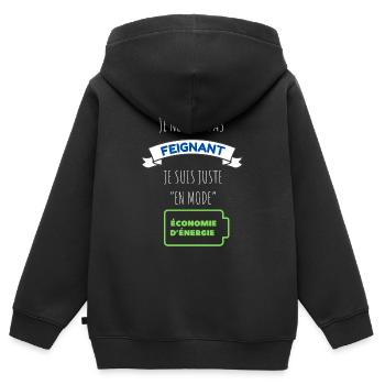 Je ne suis pas feignant - Sweat Premium à capuche zippé enfant bio - noir - Dos - AI Model Kid Male (0cm)