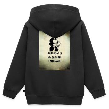 Sarkasmus ist meine zweite Sprache - Kinder Premium Organic Zip Hoodie - Schwarz - Hinten - AI Model Kid Male (0cm)