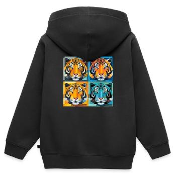 Tigre d’illusion d’optique : un op art et l’Art nouveau - Sweat Premium à capuche zippé enfant bio - noir - Dos - AI Model Kid Male (0cm)