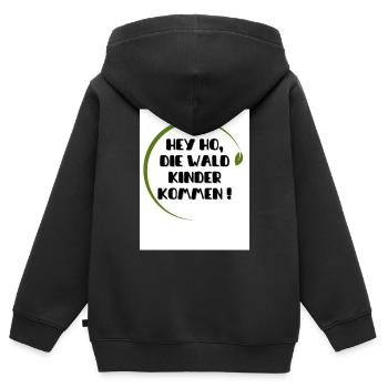 Hey Ho die Wald Kinder kommen - Kinder Premium Organic Zip Hoodie - Schwarz - Hinten - AI Model Kid Male (0cm)