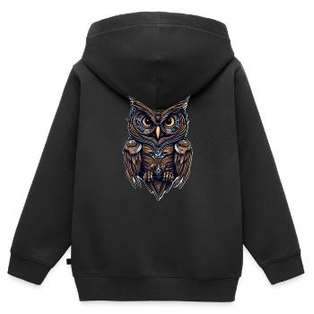 Hibou steampunk - Sweat Premium à capuche zippé enfant bio - noir - Dos - AI Model Kid Male (0cm)