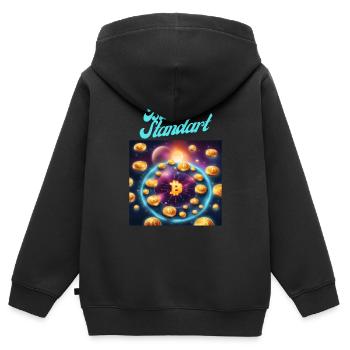 Bitcoin Standard - Kinder Premium Organic Zip Hoodie - Schwarz - Hinten - AI Model Kid Male (0cm)