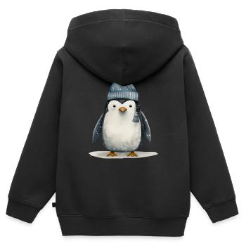 T-shirt pingouin chiot : Adorable espièglerie de l’Antarctique - Sweat Premium à capuche zippé enfant bio - noir - Dos - AI Model Kid Male (0cm)
