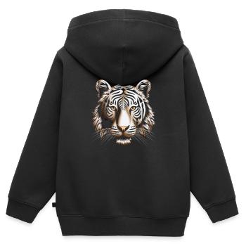 Impression sur toile Dynamic Op Art Tiger - Sweat Premium à capuche zippé enfant bio - noir - Dos - AI Model Kid Male (0cm)