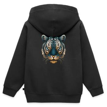 Captivant Op Art Tiger en bleu et ocre - Sweat Premium à capuche zippé enfant bio - noir - Dos - AI Model Kid Male (0cm)
