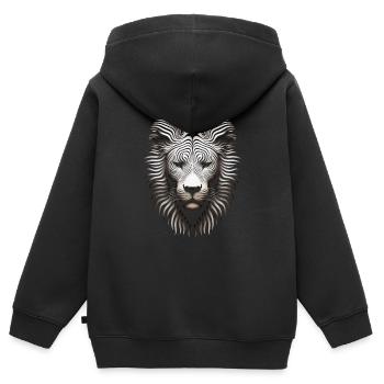 Imposante oeuvre de toile Op Art Lion - Sweat Premium à capuche zippé enfant bio - noir - Dos - AI Model Kid Male (0cm)
