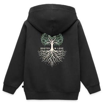 Rooted in Love: Künstlerische Baumgestaltung - Kinder Premium Organic Zip Hoodie - Schwarz - Hinten - AI Model Kid Male (0cm)