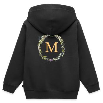 M Monogramm Eukalyptus-Kranz - Kinder Premium Organic Zip Hoodie - Schwarz - Hinten - AI Model Kid Male (0cm)