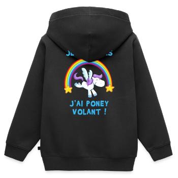 Je peux pas j'ai Poney volant ! - Sweat Premium à capuche zippé enfant bio - noir - Dos - AI Model Kid Male (0cm)