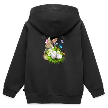 Panier de Pâques avec lapin de Pâques et papillons - Sweat Premium à capuche zippé enfant bio - noir - Dos - AI Model Kid Male (0cm)