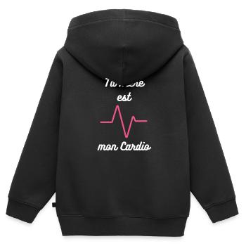 Ta mère est mon cardio : Tee-shirt Cardio Humour - Sweat Premium à capuche zippé enfant bio - noir - Dos - AI Model Kid Male (0cm)