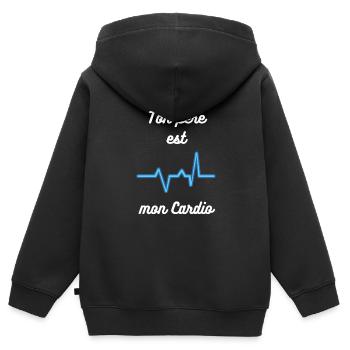Ton père est mon cardio : Humoristique Cardio - Sweat Premium à capuche zippé enfant bio - noir - Dos - AI Model Kid Male (0cm)
