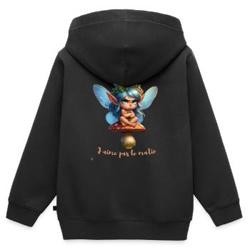 J aime pas le matin - Sweat Premium à capuche zippé enfant bio - noir - Dos - AI Model Kid Male (0cm)