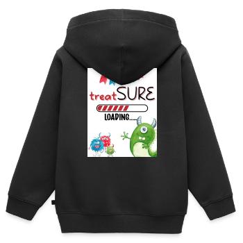 Behandlung. Fest. - Kinder Premium Organic Zip Hoodie - Schwarz - Hinten - AI Model Kid Male (0cm)