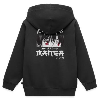 Je Peux Pas J'ai MANGA - otaku japonais manga - Sweat Premium à capuche zippé enfant bio - noir - Dos - AI Model Kid Male (0cm)