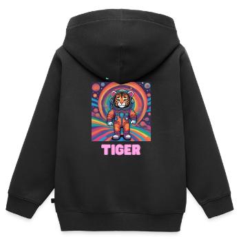 Theo Tiger - Kinder Premium Organic Zip Hoodie - Schwarz - Hinten - AI Model Kid Male (0cm)