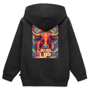 Bull Level Up - Kinder Premium Organic Zip Hoodie - Schwarz - Hinten - AI Model Kid Male (0cm)