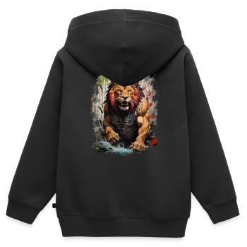 Majesté rayonnante : l’artiste lion de la forêt - Sweat Premium à capuche zippé enfant bio - noir - Dos - AI Model Kid Male (0cm)