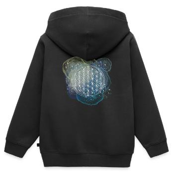 Lebensblume blauglitzernd - Kinder Premium Organic Zip Hoodie - Schwarz - Hinten - AI Model Kid Male (0cm)
