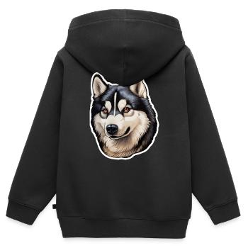 Siberian Husky Kopf - Kinder Premium Organic Zip Hoodie - Schwarz - Hinten - AI Model Kid Male (0cm)
