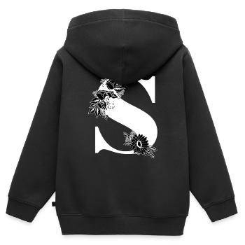 Schwarz-weiße Blumenbuchstaben - Kinder Premium Organic Zip Hoodie - Schwarz - Hinten - AI Model Kid Male (0cm)
