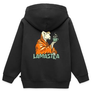 Lamastea - Kinder Premium Organic Zip Hoodie - Schwarz - Hinten - AI Model Kid Male (0cm)