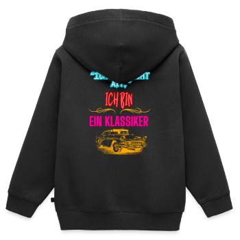 "ICH BIN NICHT ALT ICH BIN EIN KLASSIKER" - Kinder Premium Organic Zip Hoodie - Schwarz - Hinten - AI Model Kid Male (0cm)