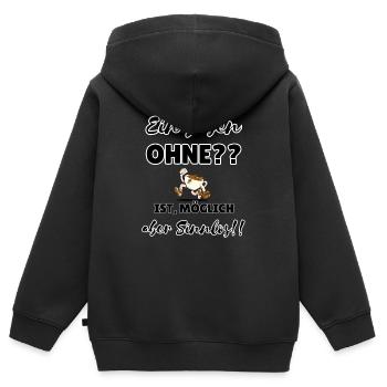 "Ohne Kaffee sinnlos" - Kinder Premium Organic Zip Hoodie - Schwarz - Hinten - AI Model Kid Male (0cm)