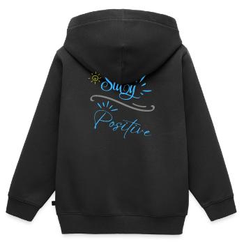 « Restez positif » - Sweat Premium à capuche zippé enfant bio - noir - Dos - AI Model Kid Male (0cm)