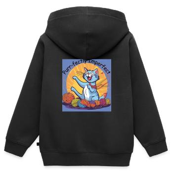 Purr-fectly Imperfect Katze - Kinder Premium Organic Zip Hoodie - Schwarz - Hinten - AI Model Kid Male (0cm)