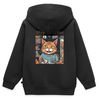Stay Pawsitive Katzendesign - Kinder Premium Organic Zip Hoodie - Schwarz - Hinten - AI Model Kid Male (0cm)